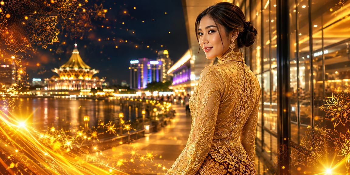 Wanita berbaju kebaya menikmati hiburan dalam talian di Kuching